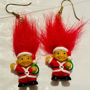 Russ Santa troll doll earrings Vintage troll doll earrings red hair 1980’s